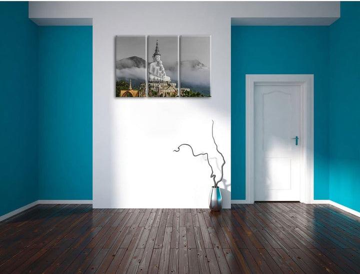 Pixxprint Buddha-Skulptur in Thailand als Leinwandbild/Grösse: 3 Teilig (120x80 cm) cm/Wandbild/Kuns