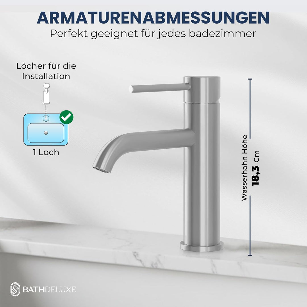 Søvang Wasserhahn Bad – Waschtischarmatur 18,3 cm, Waschbeckenarmatur Gebürsteter Edelstahl, Anti-Fi