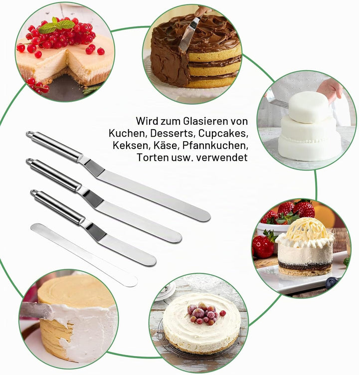Vinabo Küchenspachtel-Set, 4 Stück, abgewinkelt, Spachtel aus Edelstahl, Spachtel für Kuchen, Kuchen