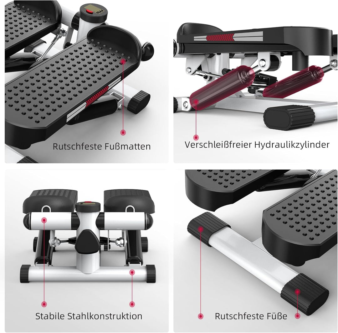 ST1 Mini-Stepper für Zuhause, 2-in-1 Up-Down Swing Stepper mit Power Ropes, LCD-Display, Einstellbar