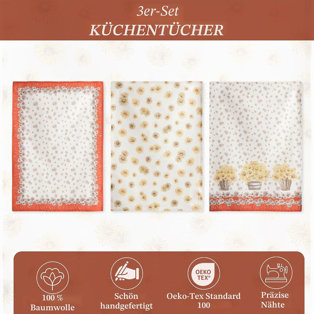 Maison d'Hermine Küchenhandtücher 3er-Set 100% Baumwolle 70 cm x 50 cm Wiederverwendbare Geschirrtüc