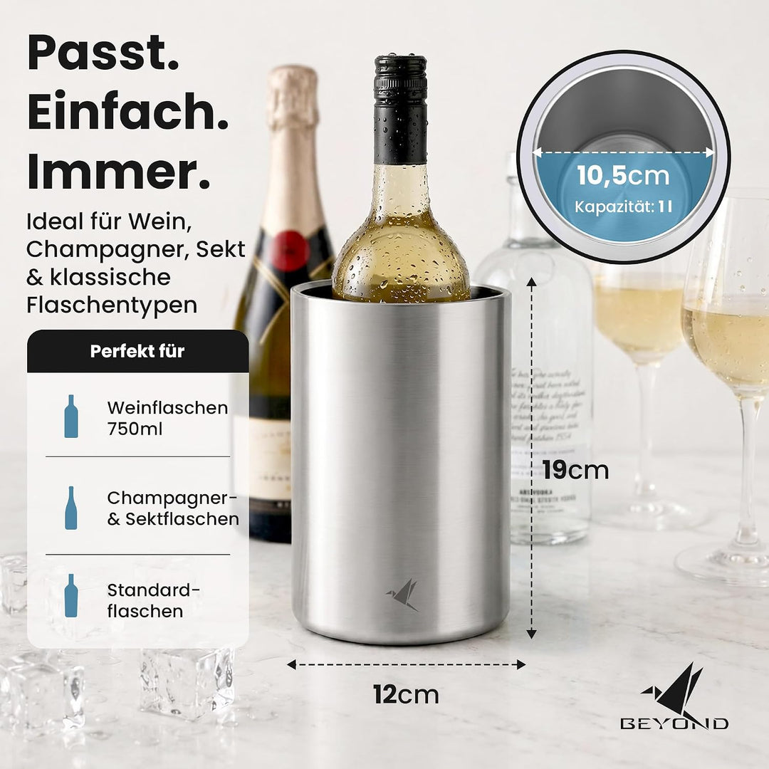 Beyond Flaschenkühler für Wein, Champagner und Sekt Flaschen I Doppelwandiger Edelstahl Sektkühler -