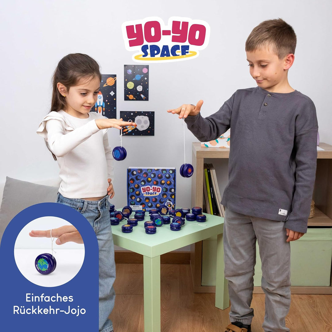 BONNYCO JoJo Kinder Mitgebsel Kindergeburtstag Gastgeschenke Weltraum 32 Stück. JoJo Holz, Kleine Ge