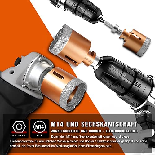 Diamantbohrer Lochsägen Set 20-27-35-55-68mm + 25mm Fingerfräser + HEX Adapter | 15mm Segmenthöhe |
