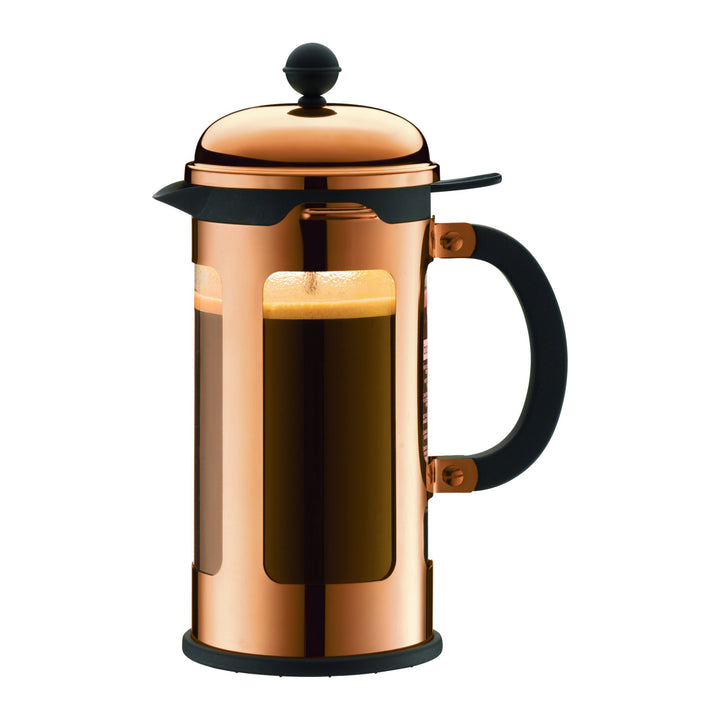 Bodum CHAMBORD Kaffeebereiter (French Press System, Auslaufschutz, Edelstahlrahmen, 1,0 liters) kupf