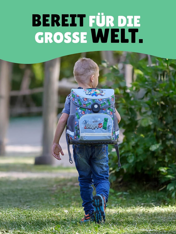 Familando - Schulranzen Set 6-teilig mit Federmappe - Minecraft - Ergonomisch, stabil & mit gepolste