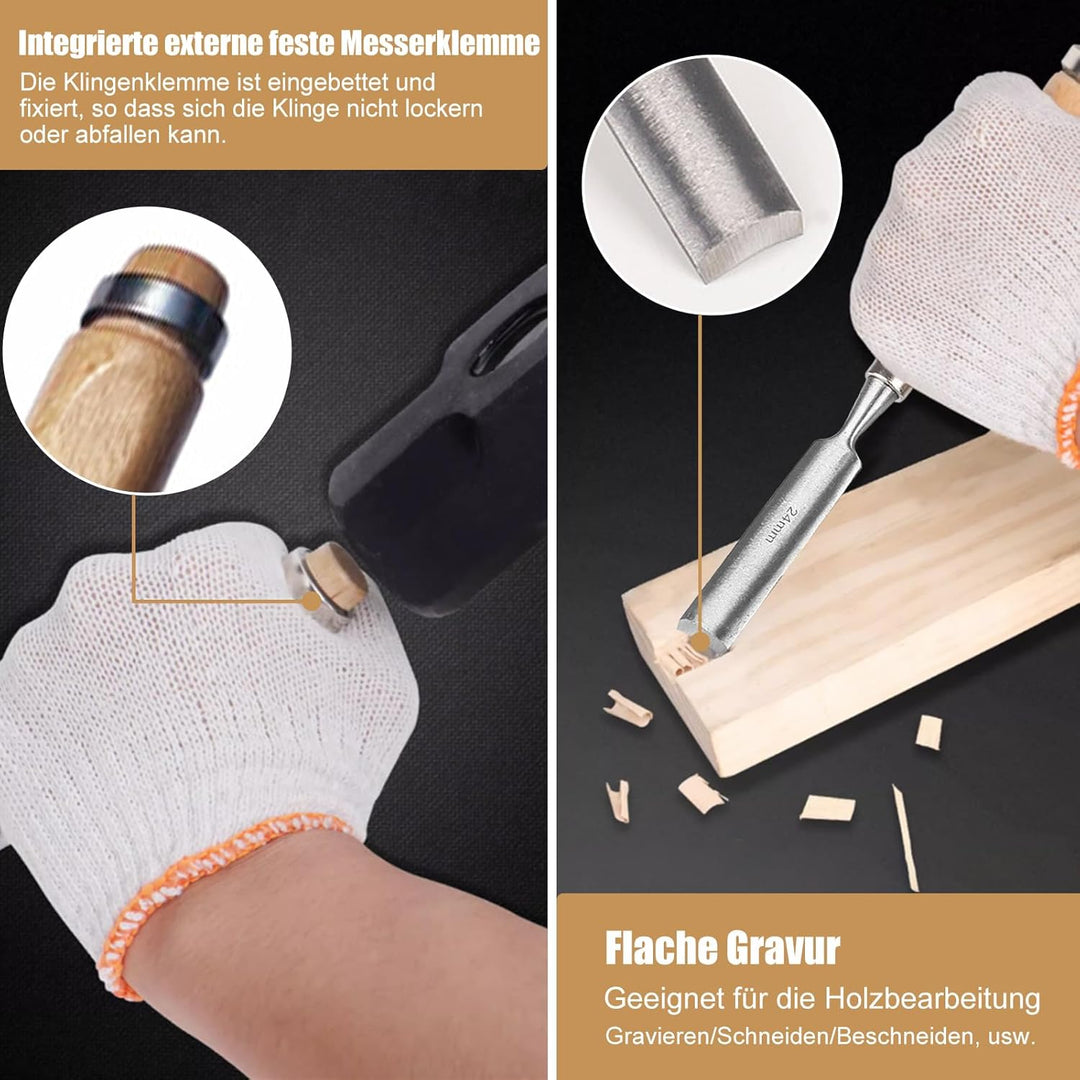 4 Stück Holz Meissel Set, Stechbeitel Rund Gebogen Hohlbeitel Werkzeuge Set, CR-V Stahl halbkreisför