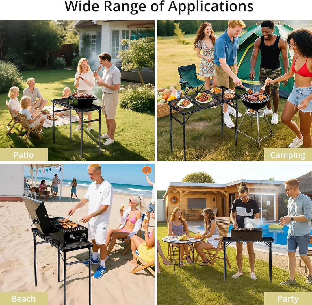 Anbte Campingtisch Klappbar Grilltisch Metallgitter Tischplatte mit 3 Verstellbare Höhe Aluminium Ra