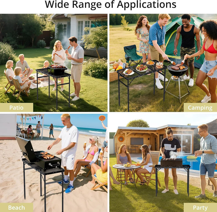 Anbte Campingtisch Klappbar Grilltisch Metallgitter Tischplatte mit 3 Verstellbare Höhe Aluminium Ra
