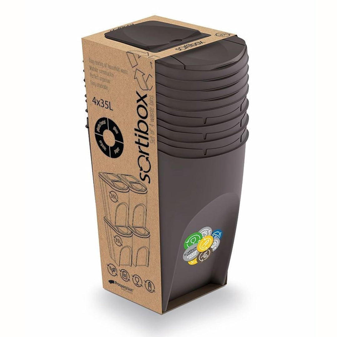 Prosperplast Set von 4 Recyclingwürfeln 140L Sortibox der Anthrazitfarbe