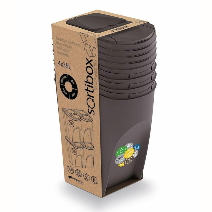 Prosperplast Set von 4 Recyclingwürfeln 140L Sortibox der Anthrazitfarbe