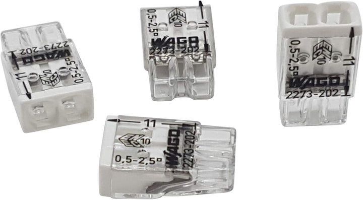 WAGO Wago 2273-202 Kompaktklemme, 0,5-2,5 mm, 2-polig, transparent, weiss, 100 Stück
