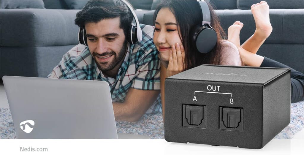 Nedis TosLink-Splitter | 2-Weg | Anschlüsse – Eingang: TosLink Buchse | Anschlüsse – Ausgang: 2X Tos