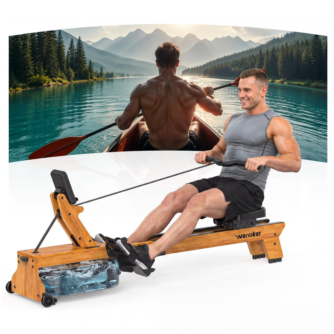 Wenoker Wasser-Rudergerät für Zuhause, klappbar – 160 kg, leise | APP &amp; Bluetooth, LCD, Tablet-Halte