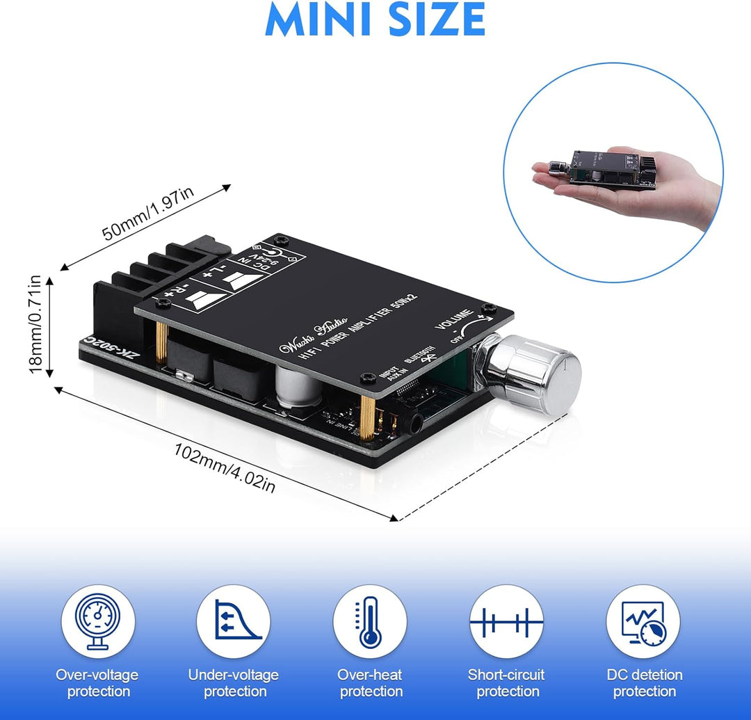 HiFi-Verstärker ZK-502C Bluetooth 5.0 Mini Stereo-Audioverstärker 2.0 Kanal 50W X 2 Leistungsverstär