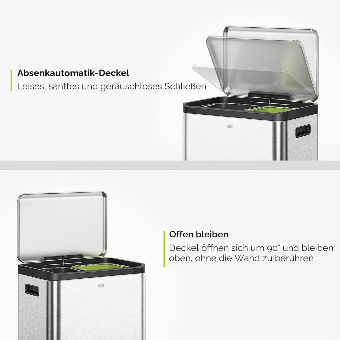 EKO Ecocasa Mülltrennsystem, Rostfreier Stahl, Silber/Schwarz/Grün, 15L 15L+15L, 15L+15L