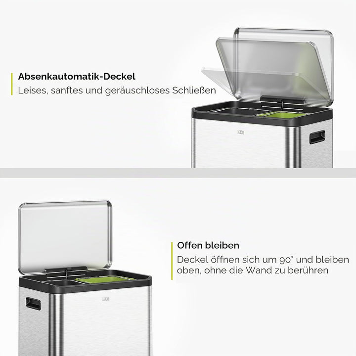 EKO Ecocasa Mülltrennsystem, Rostfreier Stahl, Silber/Schwarz/Grün, 15L 15L+15L, 15L+15L