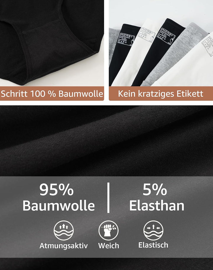 INNERSY Unterhosen Damen Baumwolle Atmungsaktive Hipster Unterwäsche Basic Bequem Panties 6er Pack X