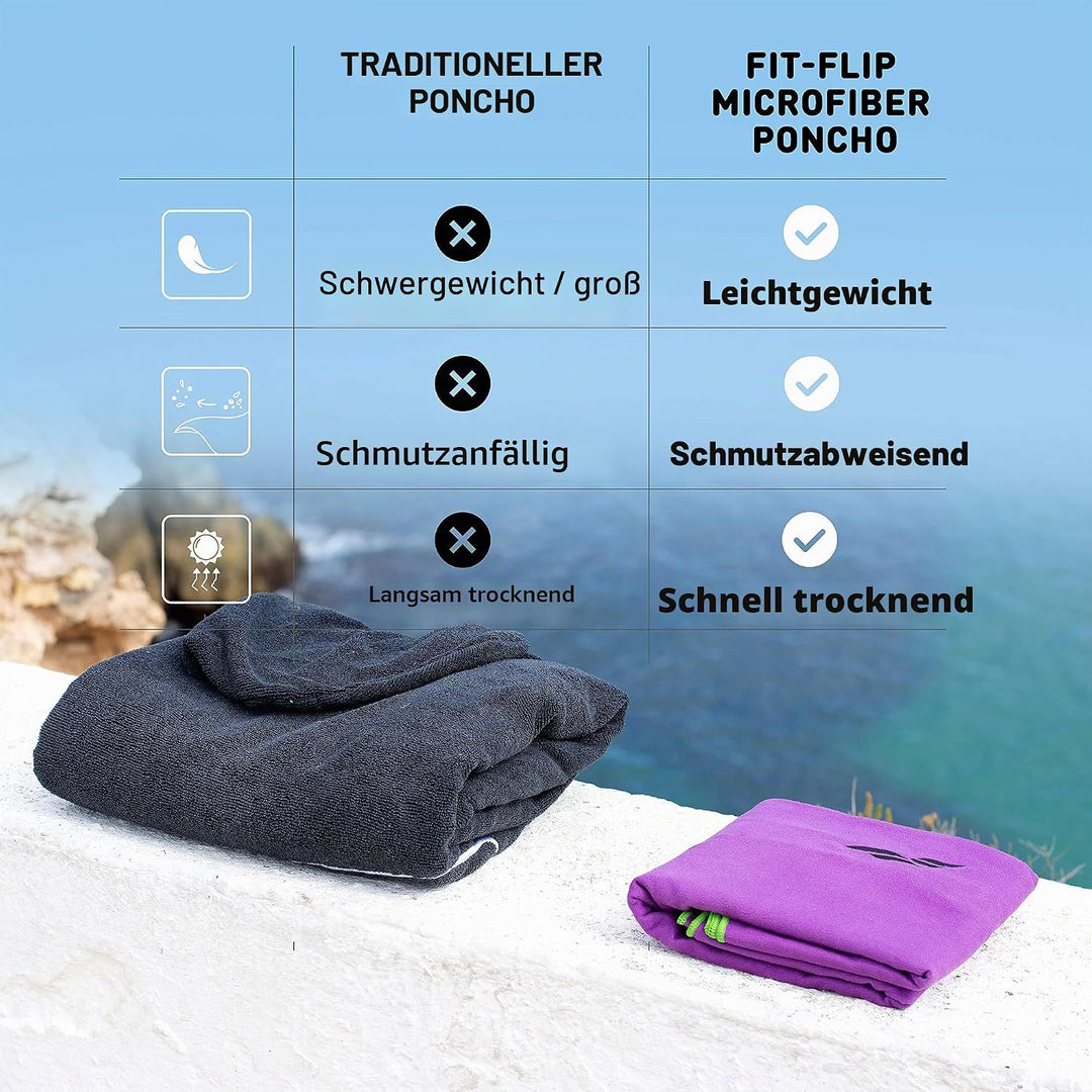 Fit-Flip Badeponcho aus Mikrofaser für Damen und Herren - schnelltrocknend, kompakt und Ultraleicht