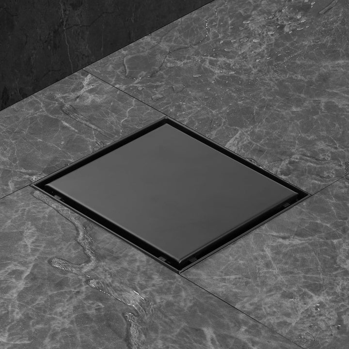 Duschrinne Quadrat Schwarz 25 x 25cm Edelstahl Bodenablauf 2-in-1 doppelseitig, Flieseneinsatz Ablau