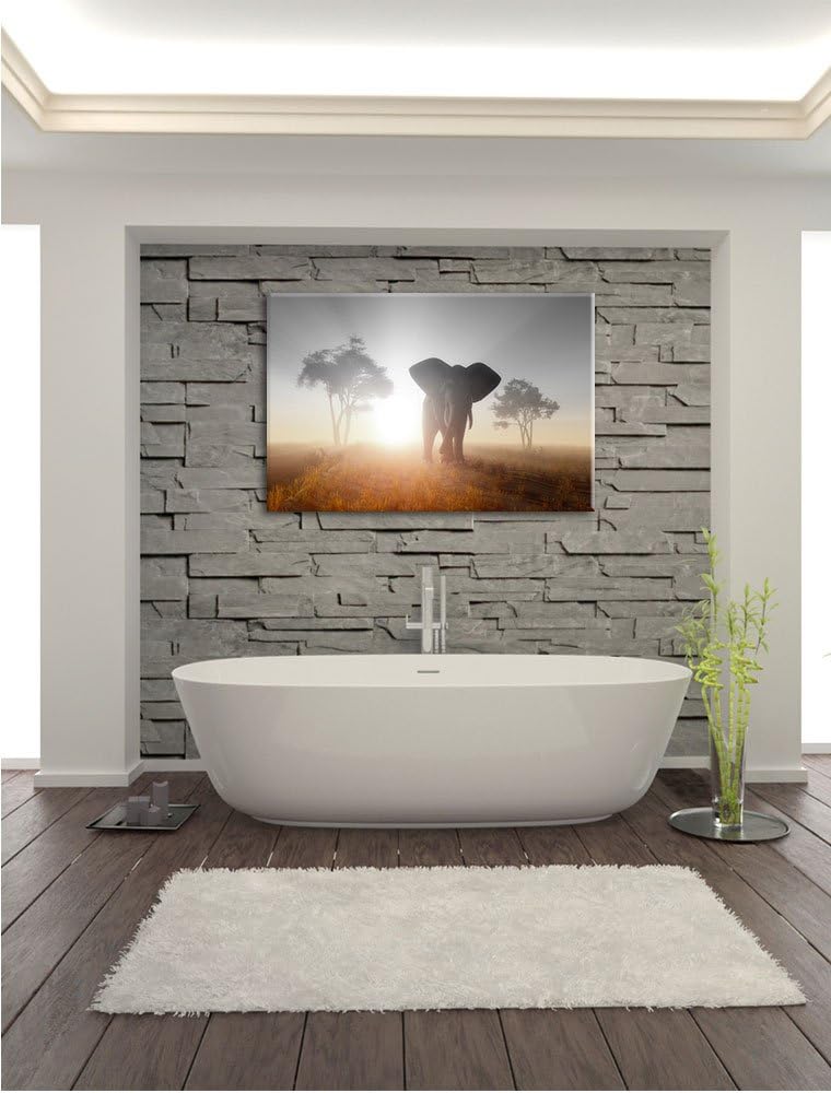 Pixxprint Elefant in der Wüste als Leinwandbild/Grösse: 100x70 cm/Wandbild/Kunstdruck/fertig bespann
