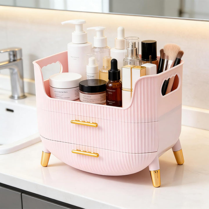 FARYODI Kosmetik Make-up-Organizer mit 2 Schubladen, Rutschfester Schminktisch-Organizer, Hautpflege