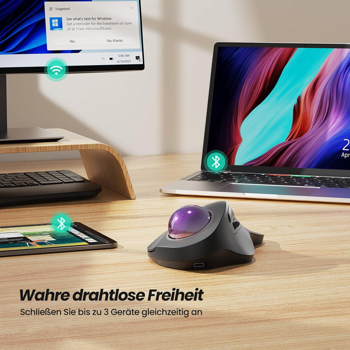 Nulea Kabellose Trackball-Maus,Ergonomisch &amp; Wiederaufladbar,Zeigefingersteuerung,5-stufig DPI (1600