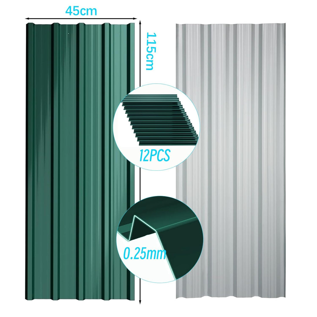 12er Set Profilblech Trapezblech, 115x45cm (6,21m²) Verzinkt Metall Dachplatten Wellblechplatten, Gr