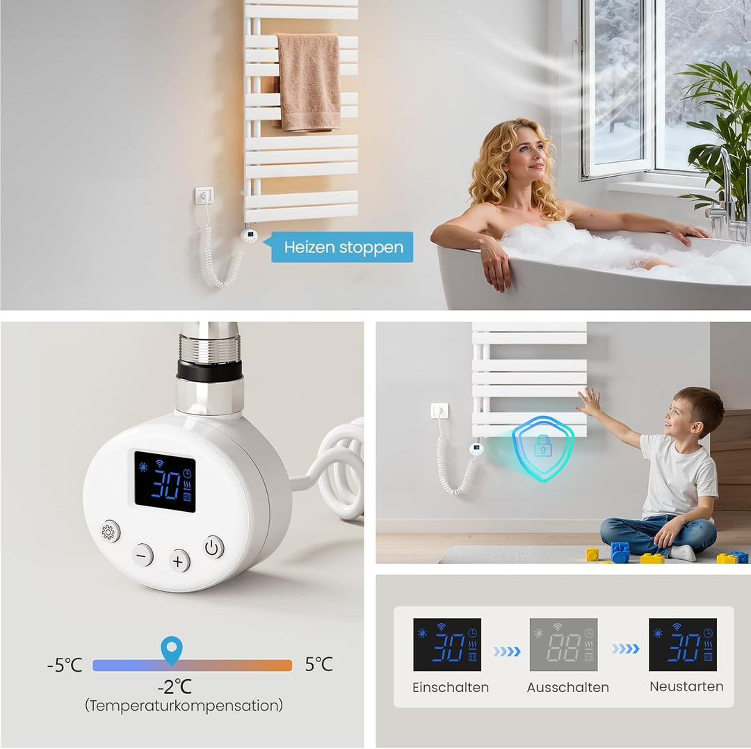 Heilmetz Badheizkörper Elektrisch WiFi 1385 x 500 mm,Flach Bad Heizkörper mit Digitalem Thermostat,