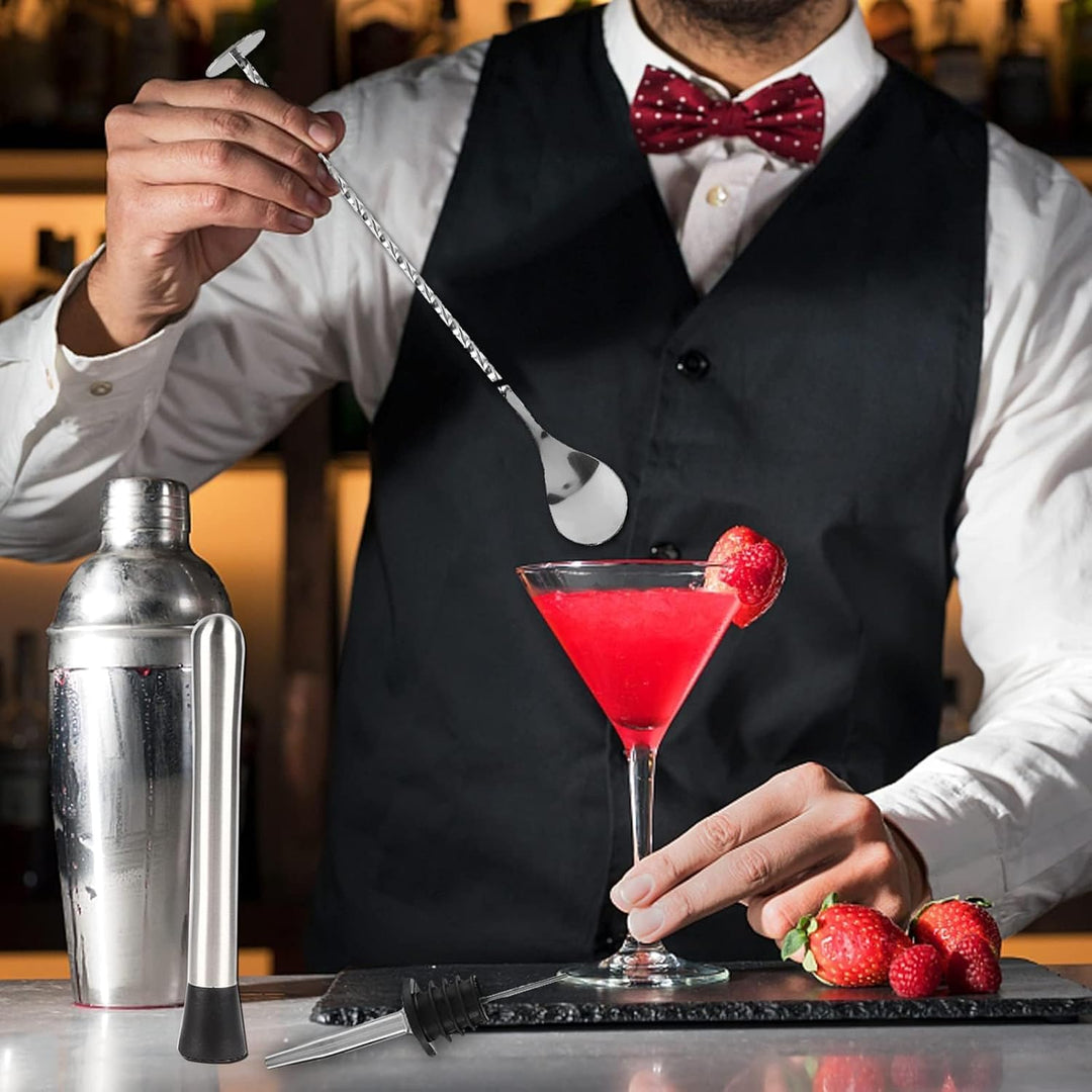 4Pcs Cocktail Stössel Aus Edelstahl Mit Stössel Rührlöffel, Edelstahl Cocktail Muddler Stampfer Moji