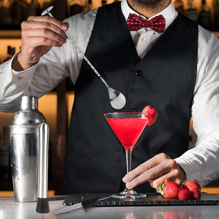4Pcs Cocktail Stössel Aus Edelstahl Mit Stössel Rührlöffel, Edelstahl Cocktail Muddler Stampfer Moji