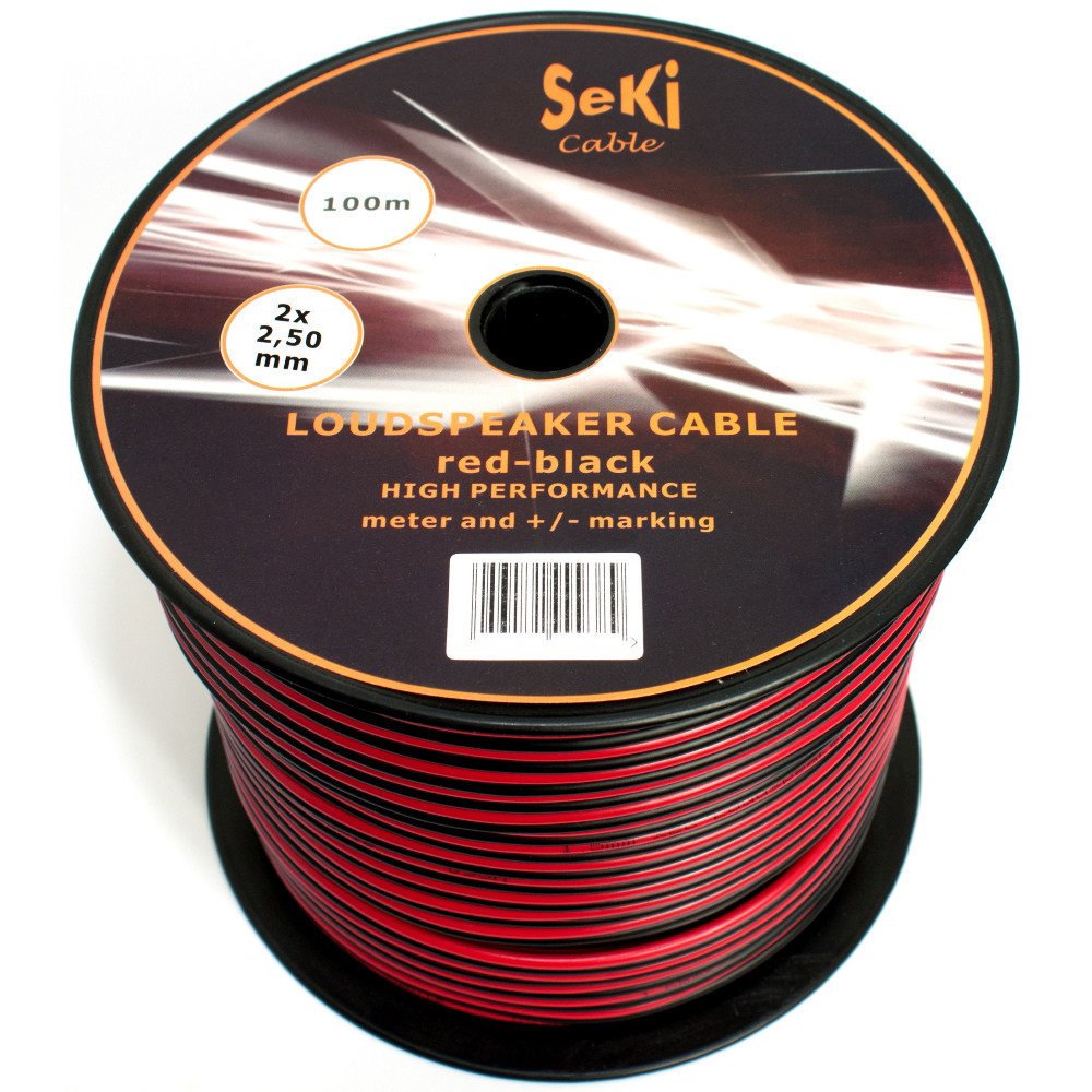 Lautsprecherkabel 2x2,50mm2 - 100m - rot-schwarz - CCA - Audiokabel - Boxenkabel 2,50mm2 - 100m rot-
