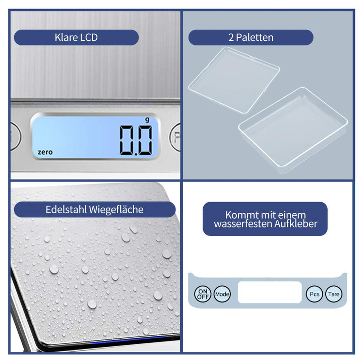 Digitale Küchenwaage USB Aufladen,3kg/0.1g Hochpräzise Digit alwaage Haushaltswaage, für backen Zuta