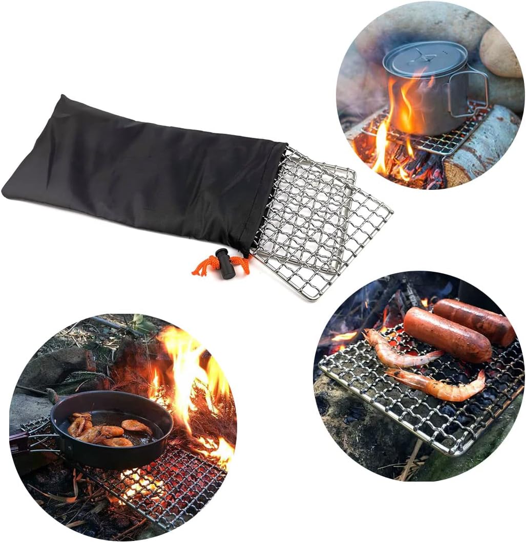 Rayeeley Bushcraft Grills Backpacker Grills, Lagerfeuer Kochen, Grillrost, hochfeste Outdoor-Netzaus
