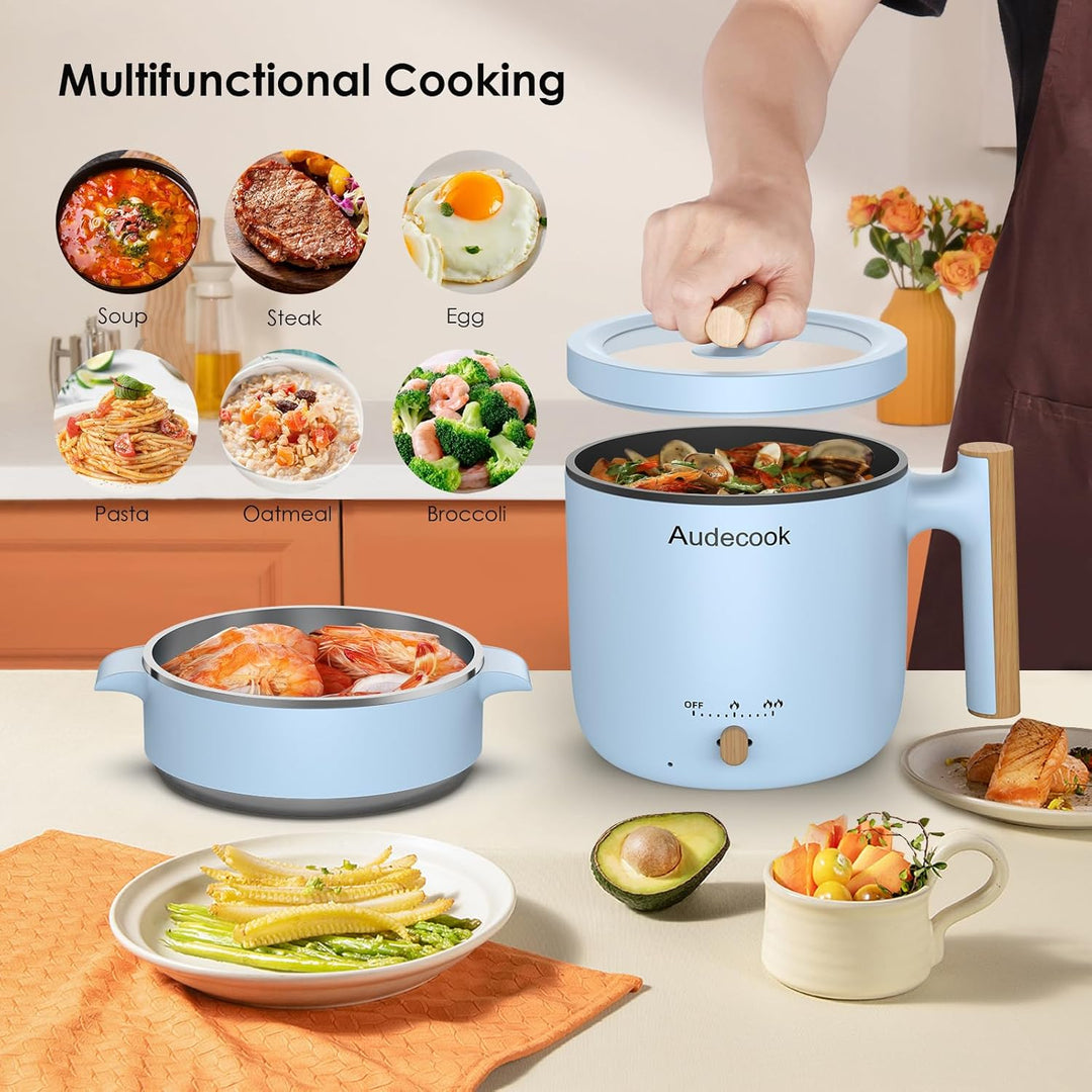 Audecook Elektrischer Dampfkocher, tragbarer Mini-Reisekocher, 1,8 l, multifunktionale antihaftbesch