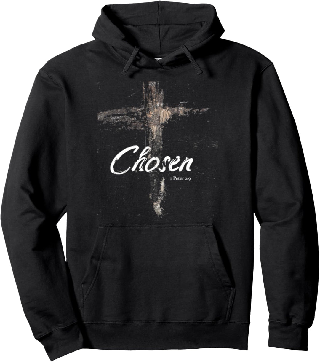 Distress Cross Of Jesus - Chosen 1Peter 2:9 Pullover Hoodie