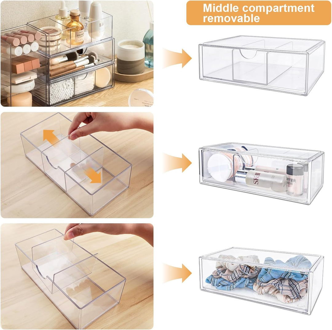 Badezimmer Organizer Mini mit Schubladen 3 Set, aus Acrylic stapelbar Transparent,für Kommode Wascht