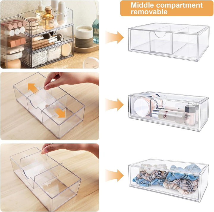 Badezimmer Organizer Mini mit Schubladen 3 Set, aus Acrylic stapelbar Transparent,für Kommode Wascht