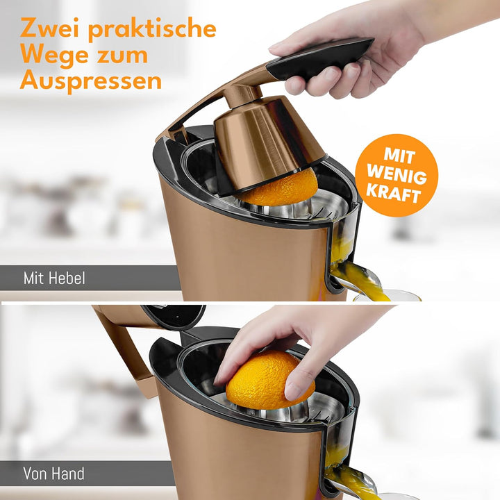 LEBENLANG Saftpresse elektrisch 600W - Inkl. Edelstahlkegel & BPA-Frei I Hohe Ergiebigkeit I Orange