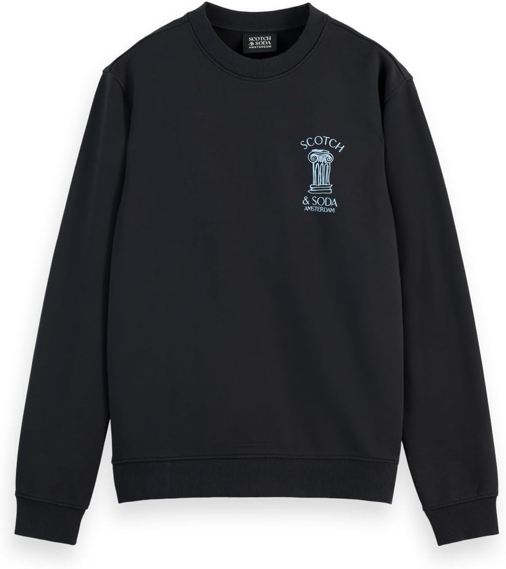 Scotch & Soda Herren Left Chest Artwork Crewneck Sweatshirt S Schwarz, S Schwarz