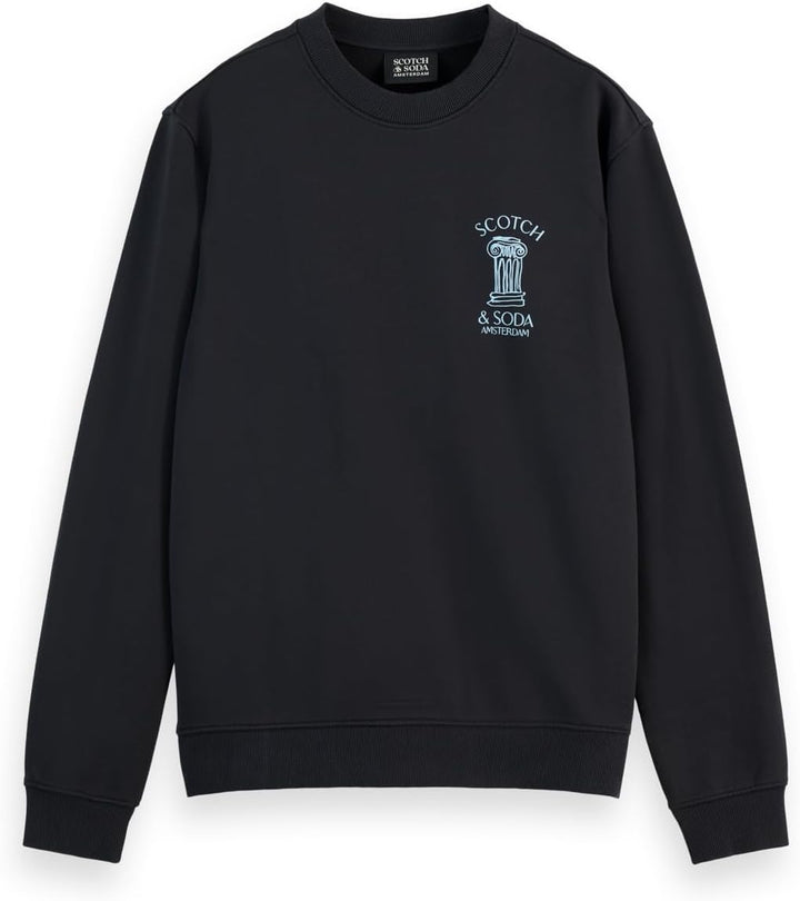 Scotch & Soda Herren Left Chest Artwork Crewneck Sweatshirt S Schwarz, S Schwarz