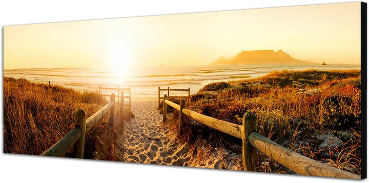 Paul Sinus Art Panoramabild auf Leinwand und Keilrahmen 120x40cm Dünen Strand Sonnenuntergang Meerbl