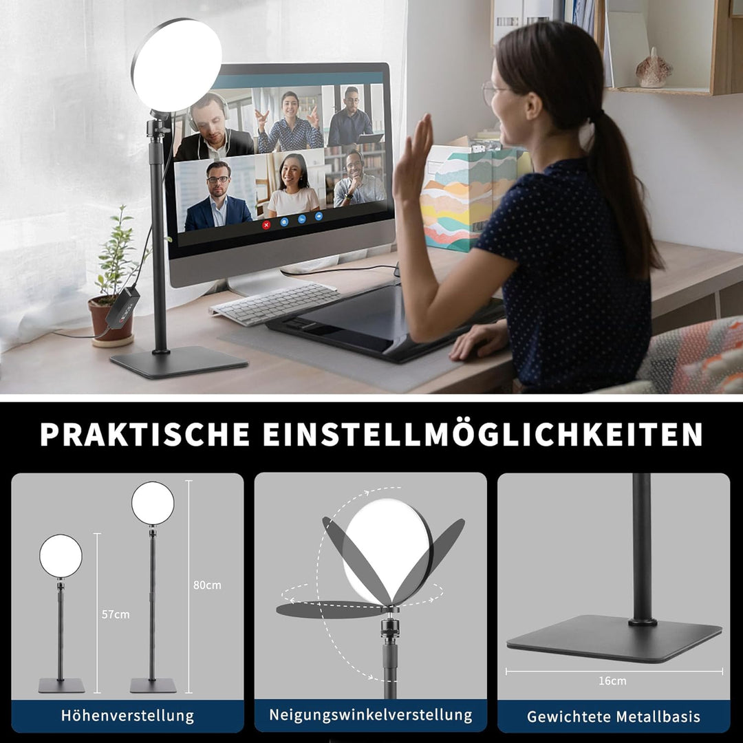 Aogled LED Ringlicht mit Handystativ, Videoleuchte mit 3 Farbmodi & 5 Helligkeitsstufen, USB-betrieb