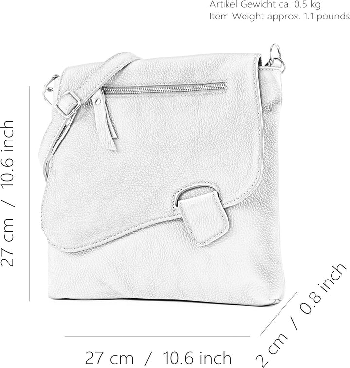 modamoda de - T146 - ital Messengertasche Umhängetasche aus Leder Weiss/Camel, Weiss/Camel
