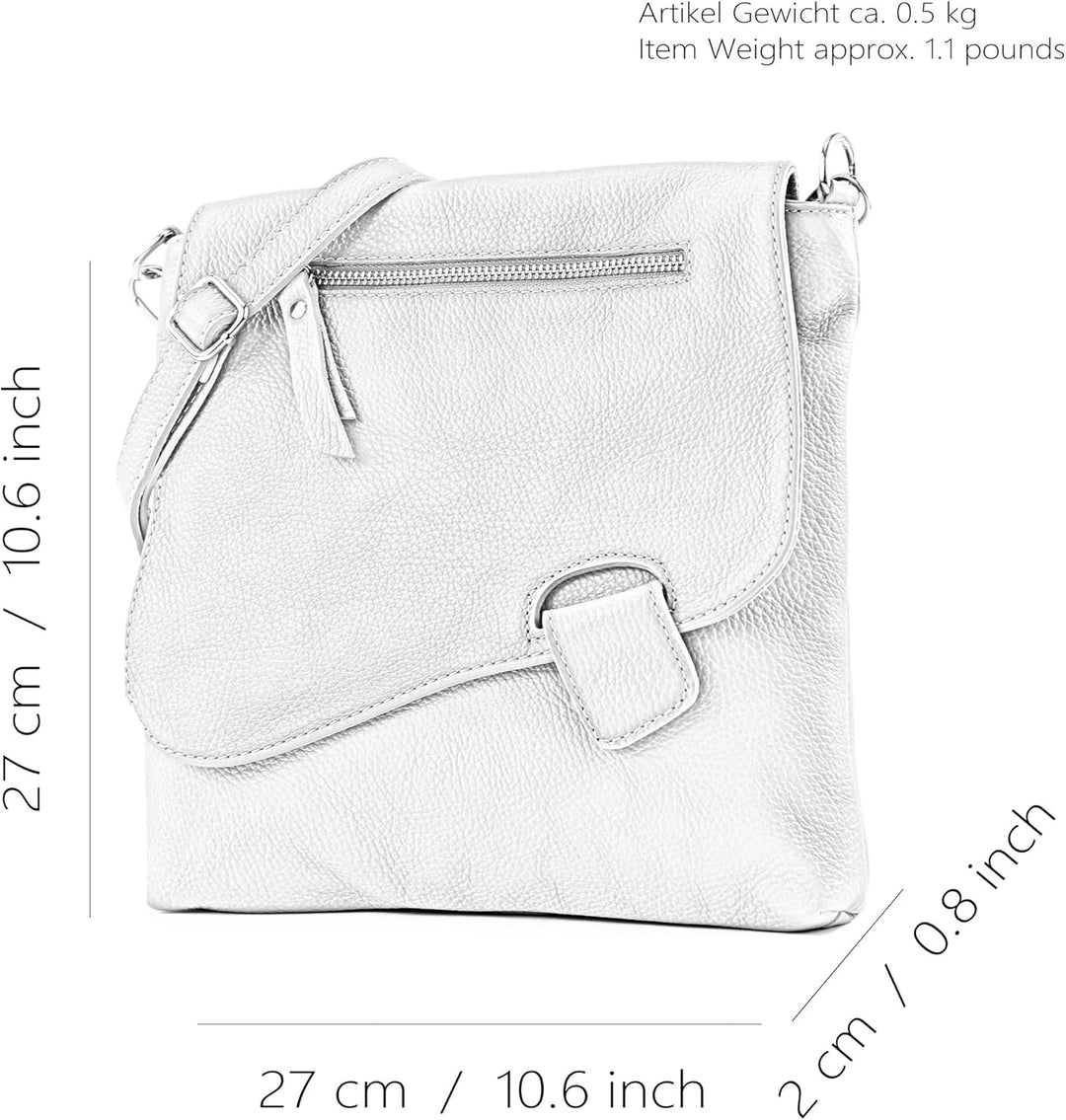 modamoda de - T146 - ital Messengertasche Umhängetasche aus Leder Schwarz/Rot, Schwarz/Rot