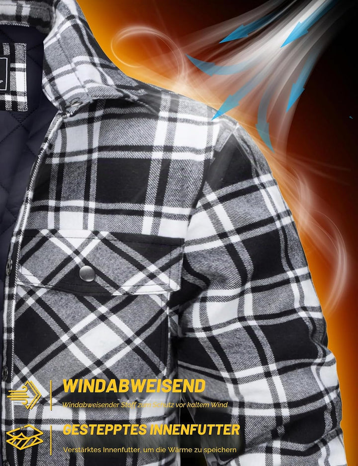 TACVASEN Herren Karierte Hemdjacke Flanellhemd Holzfällerhemd Thermohemd Jacke, S Schwarz