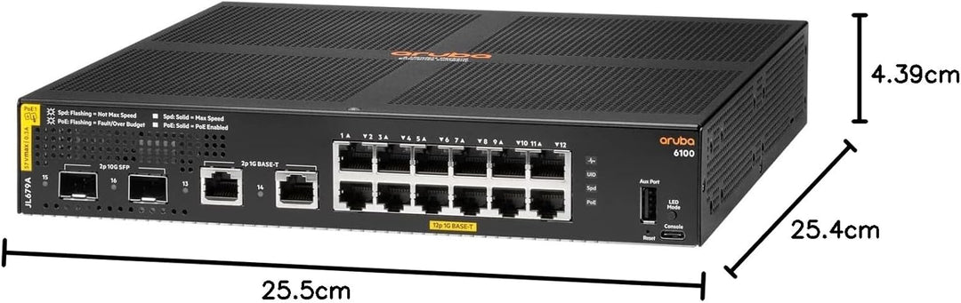 HPE Aruba 6100 Switch 12G CL4 2SFP+ 139W Europe, schwarz (JL679AABB)