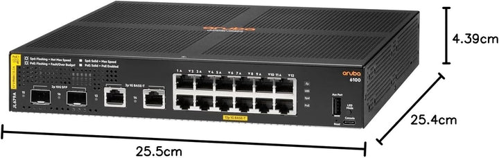 HPE Aruba 6100 Switch 12G CL4 2SFP+ 139W Europe, schwarz (JL679AABB)