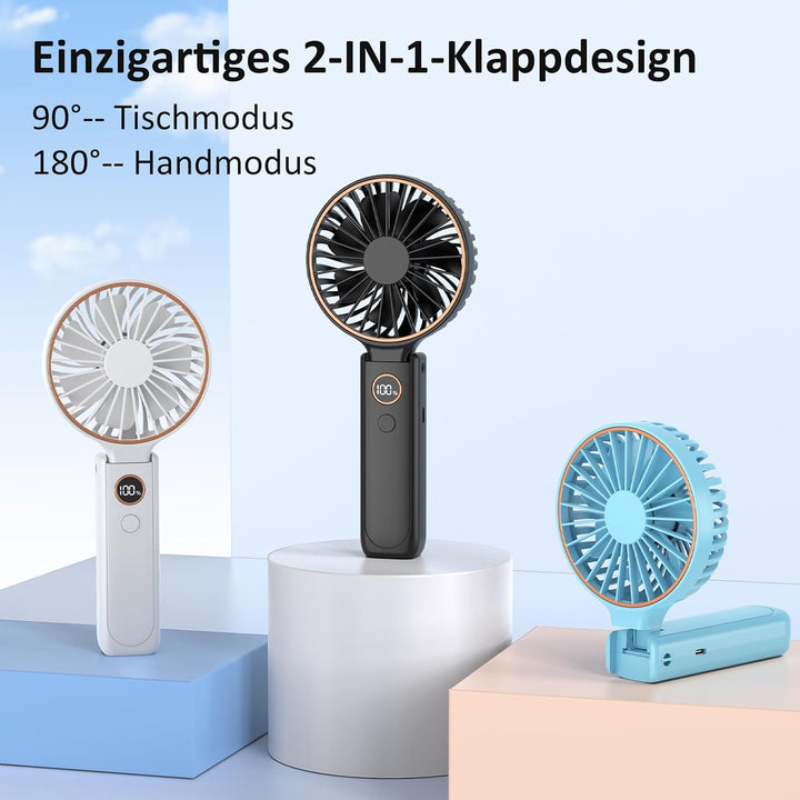 Rintea Handventilator, Tragbarer Mini Ventilator mit 6 Geschwindigkeiten, Faltbarer USB Ventilator,