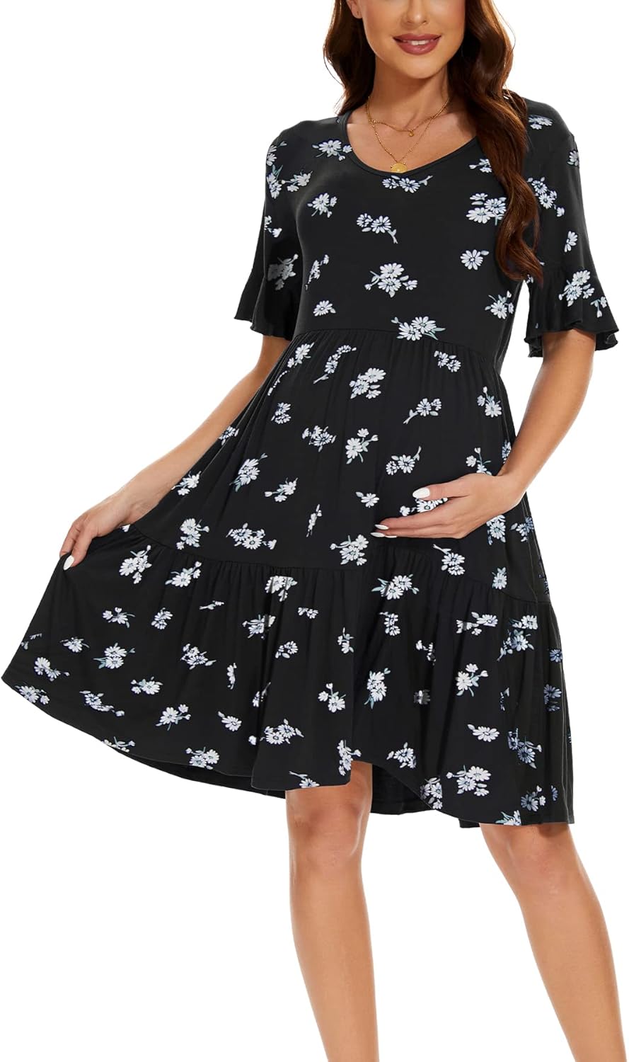 Smallshow Damen Umstandskleid Kurzarm Sommer Schwangerschafts Umstandsmode Kleid L Svp121, L Svp121
